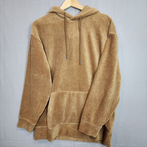Express Hoodie Mens Brown Tan Corduroy Long Sleeve Pullover Cotton Blend Sz M